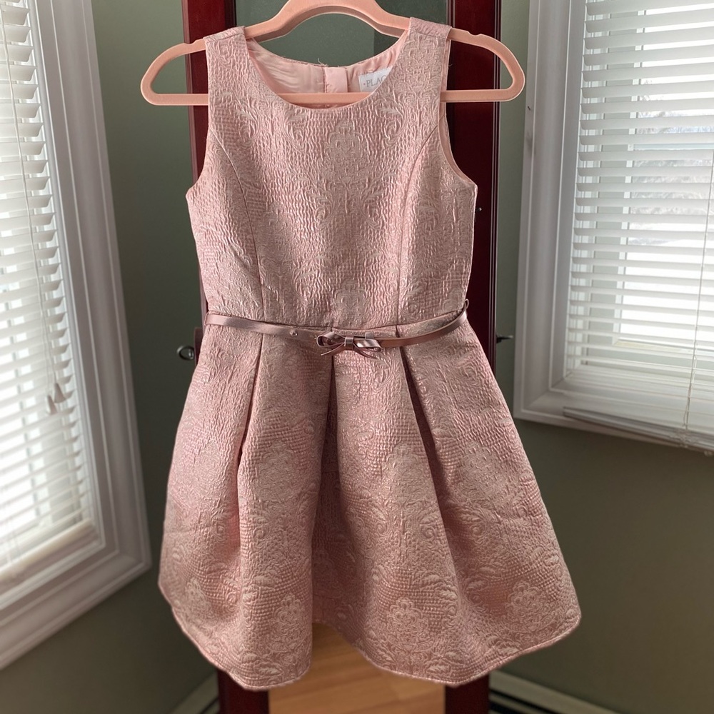 Gently used girls size 12 Pink Dress w/belt attached